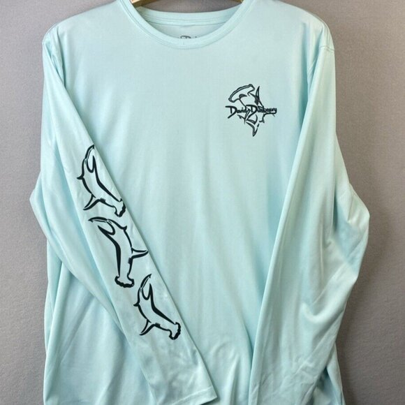 David DunLeavy Performance T-shirt Men's XL Hammerhead Shark Deco Artic Blue EUC - Picture 2 of 12